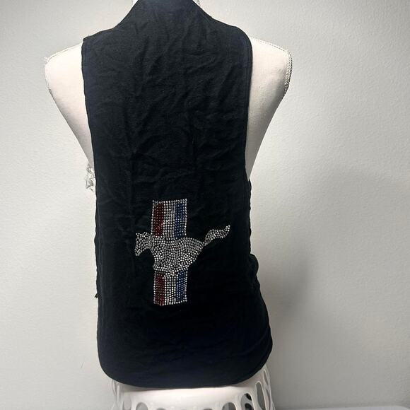 Mustang Rhinestone Fringe Vest Size Medium-Large  Unique black open-front vest - Picture 1 of 4